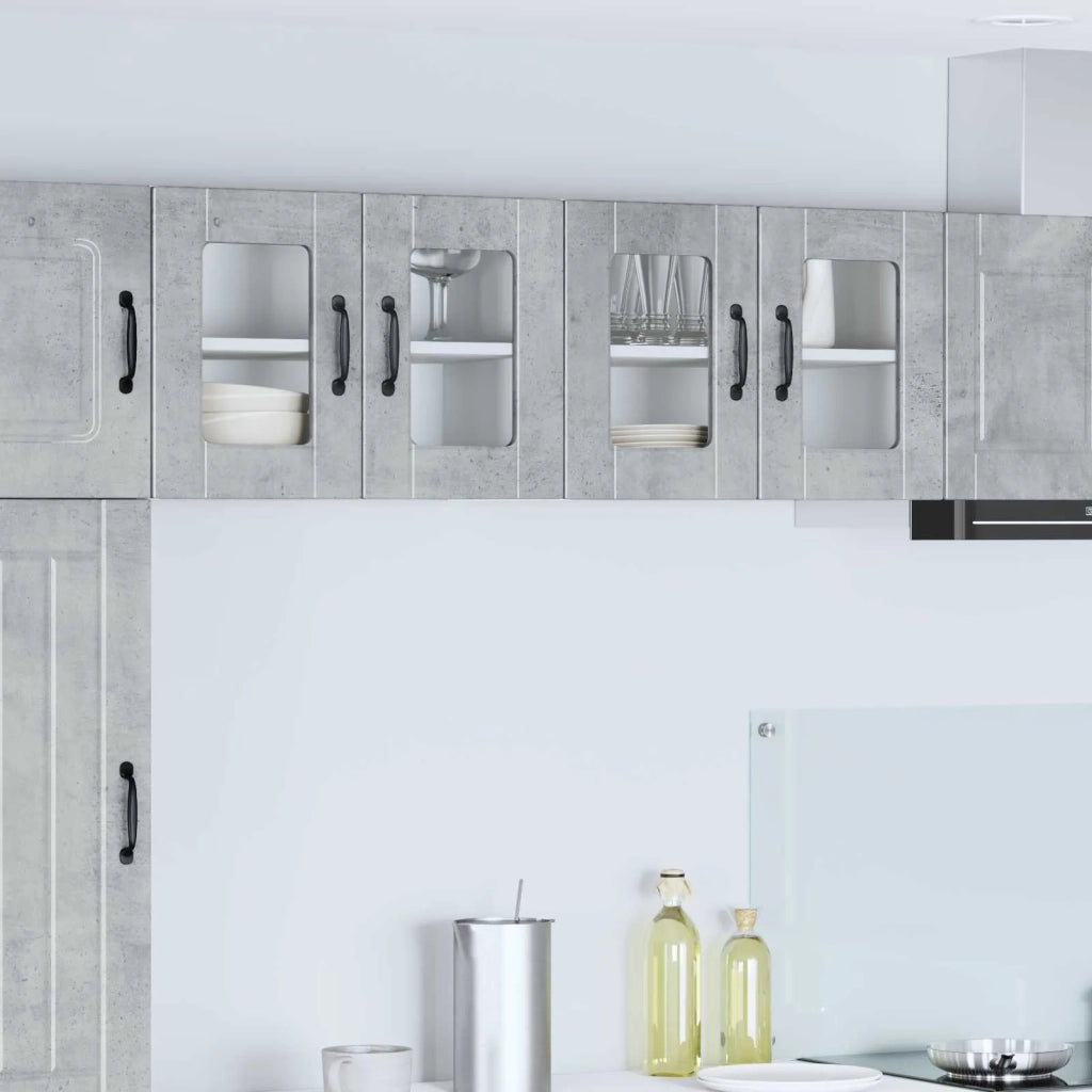 Pensile da cucina | Mobile in vetro da parete PORTO 2 pz Grigio cemento