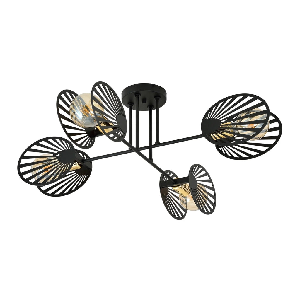 Plafoniera Moderna Patroclo Acciaio Nero 4 Luci E27 Ip20