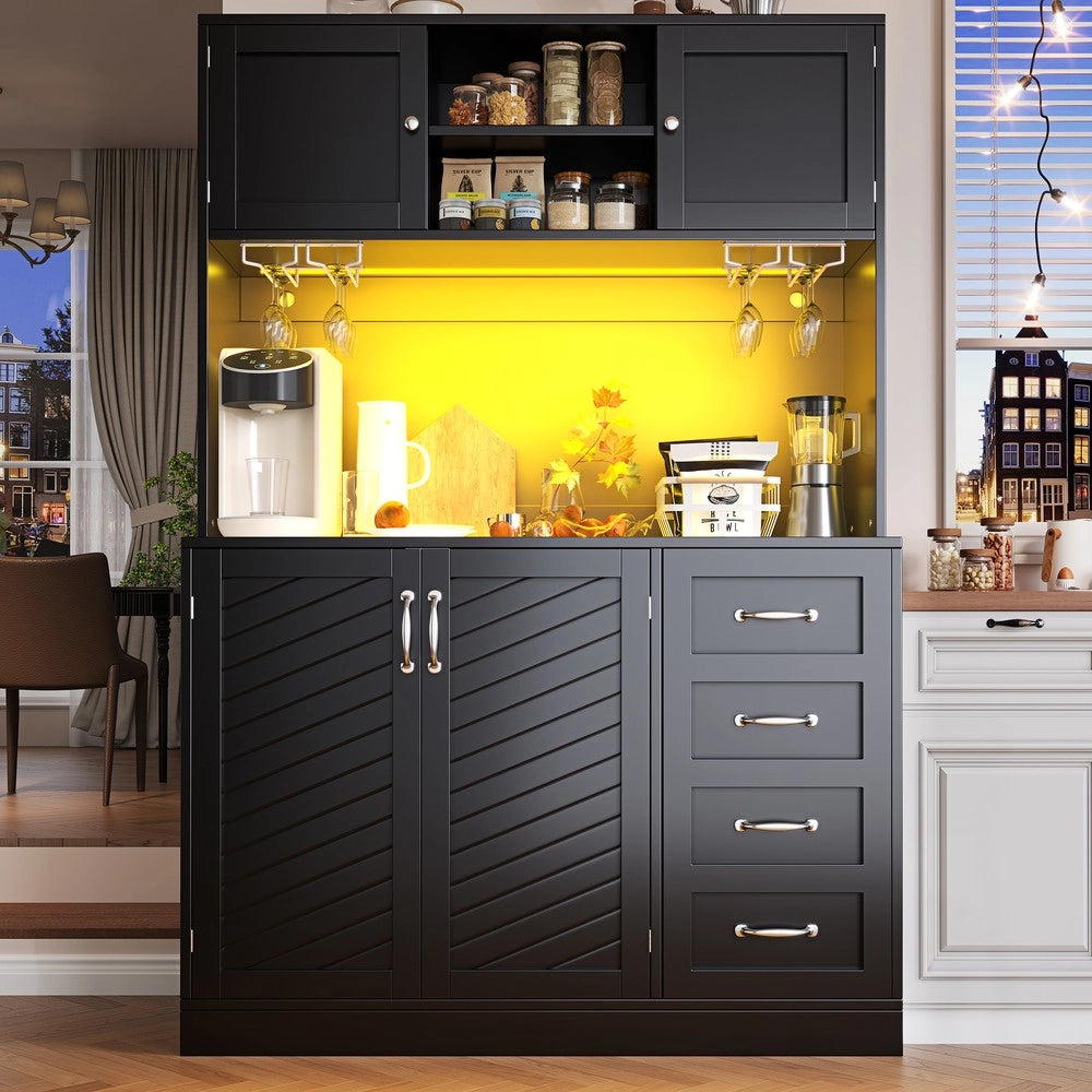 Mobile Buffet con LED, Cassetti e Ripiani ¨C Xylo ¨C Verde/Nero/Bianco, 120x40x188