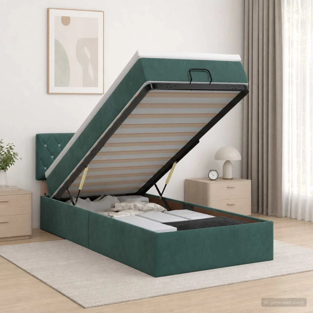Letto Ottomano con Materasso e LED Verde Scuro 90 x 200 cm 3458208