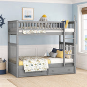 Letto a castello trasformabile 90 x 200 cm con 2 cassetti; pino; grigio