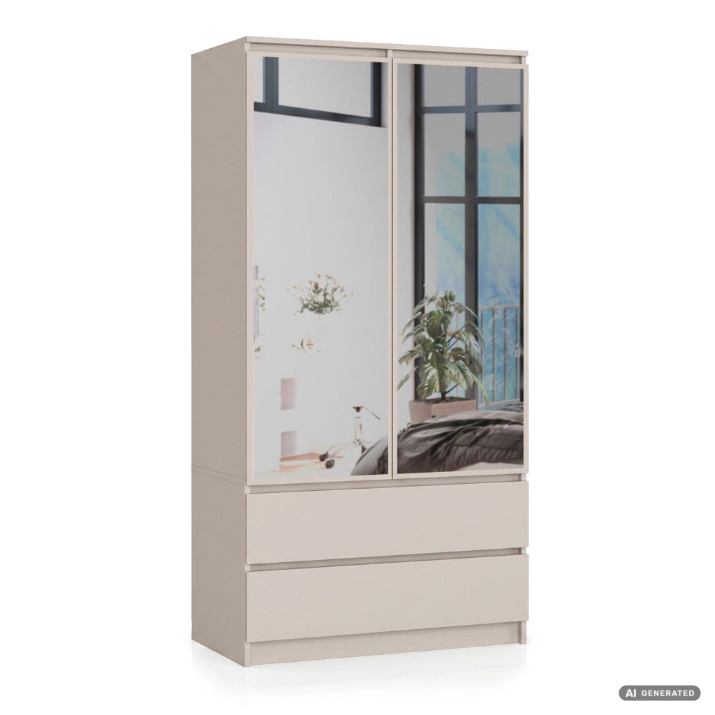 Armadio S90 con specchio integrato Cashmere 90 cm 2 ante 2 cassetti 4 ripiani 90x51x180 cm