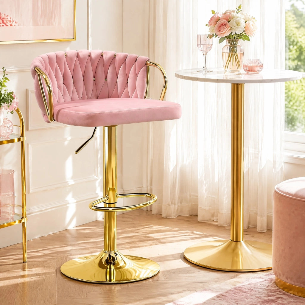 SGABELLO DA BAR Girevole regolabile 77-98 cm Velluto rosa