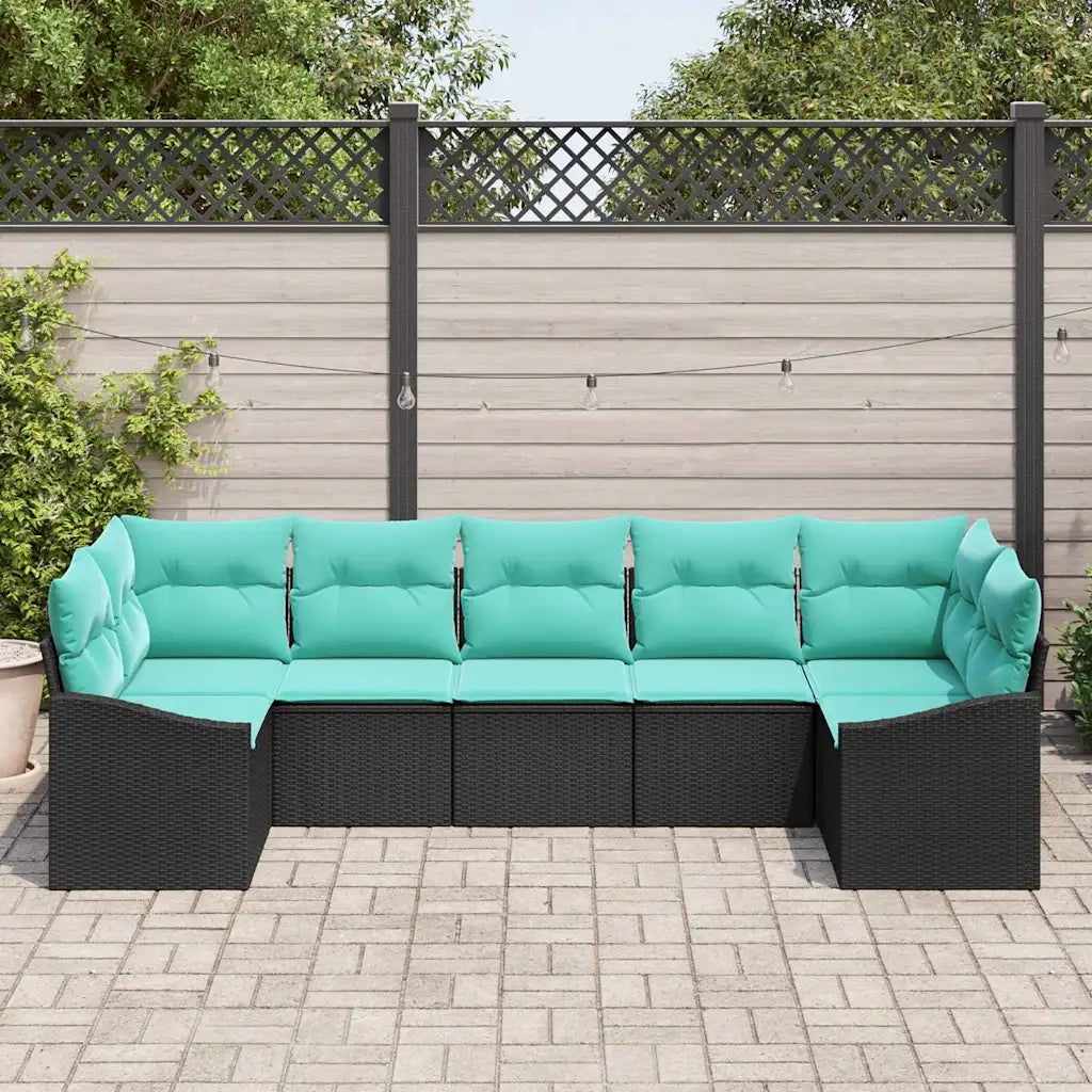 Set di divani con cuscino 7 pcs Nero polyrattan