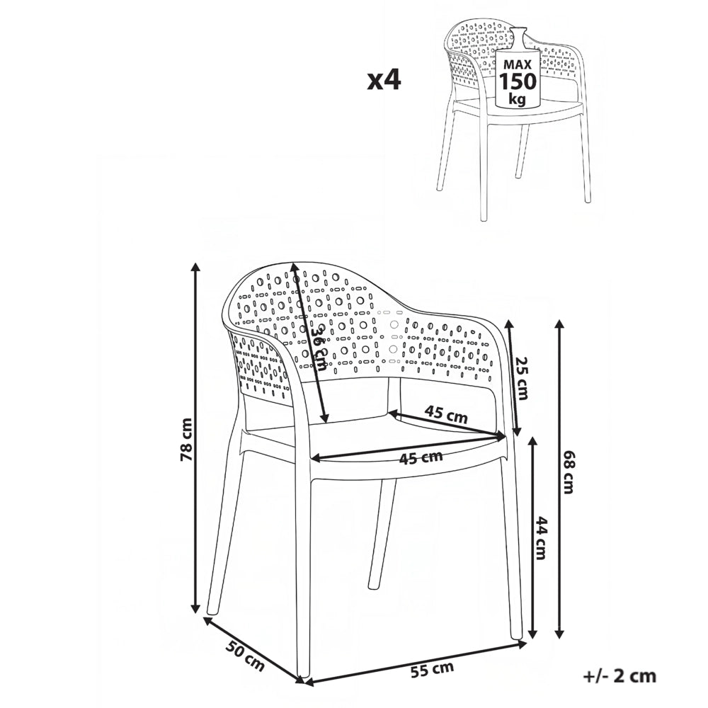 Set di 4 sedie da giardino in materiale sintetico rosa impilabili per interni ed esterni stile classico