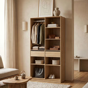 Armadio Aperto Vippsaki Guradaroba con Barra Appendiabiti 7 Scomparti e 2 Cassetti 200 x 100 x 50 cm - Effetto Rovere [en.casa]