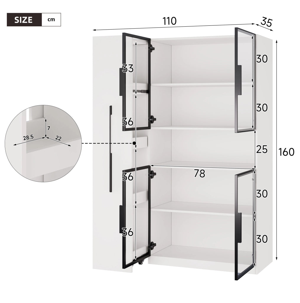 Vetrina bianca con LED e ripiani estraibili 110×35×160 cm