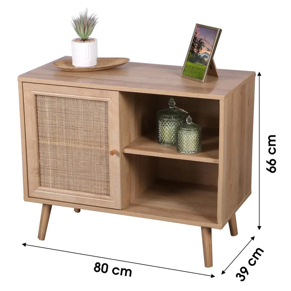 Comò ALTA in rovere chiaro con porta in rattan - Design scandinavo e pratico per il storage