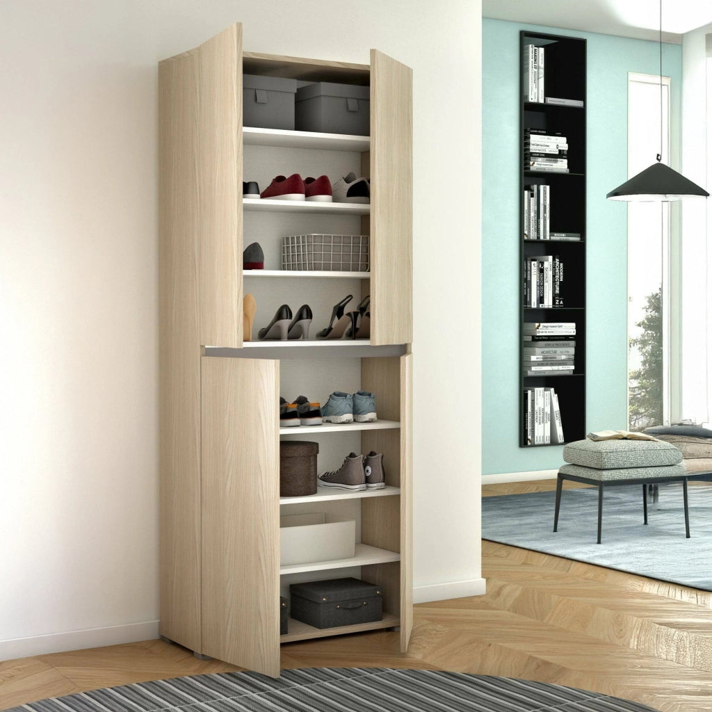 Armadio multiuso grande Arro, Scarpiera con ripiani regolabili, Mobile porta scarpe a 4 ante, 100% Made in Italy, 80x37h195 cm, Olmo