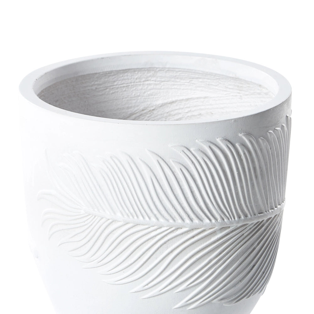 Vaso per piante da esterno in fibra di argilla bianca 35 x 35 x 33 cm Vaso rotondo resistente alle UC Motivo a foglie tradizionale