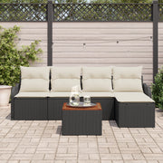 Set di divani da giardino  6 pezzi con cuscini neri in polyrattan e acacia