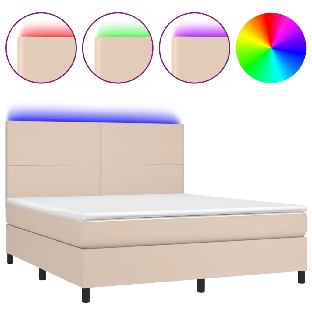 Giroletto Molle Materasso e LED Cappuccino 180x200cm Similpelle 3135842