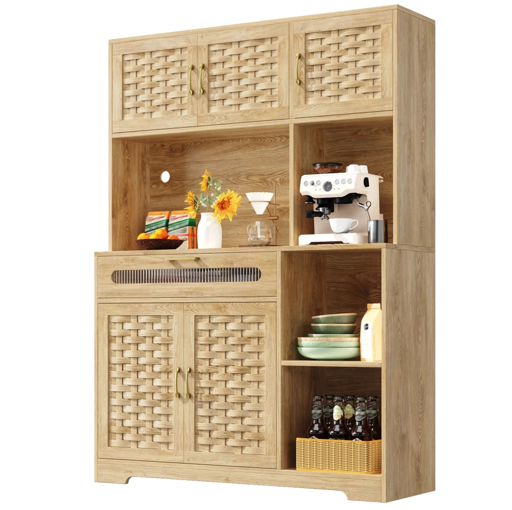 Credenza alta 120x40x180 cm con LED; ante in vetro; MDF e metallo naturale