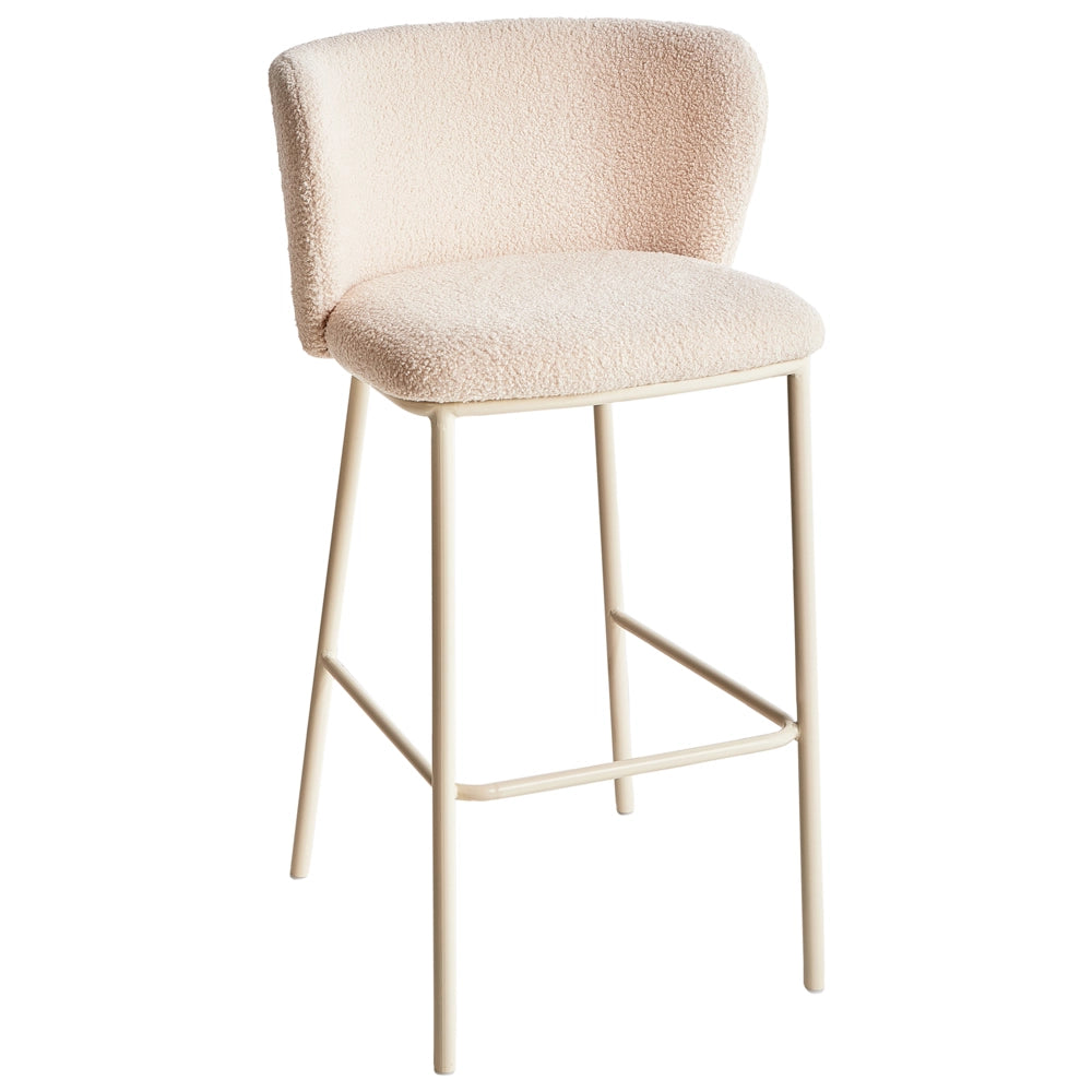 Set di 2 sedie da bar moderne in bouclé beige chiaro Schienale curvo Gambe nere Sala da pranzo moderna Cucina
