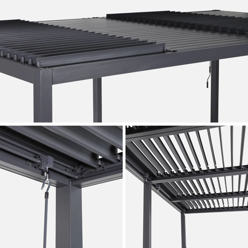 Pergola bioclimatica 3x6m in alluminio e acciaio, lamelle orientabili,