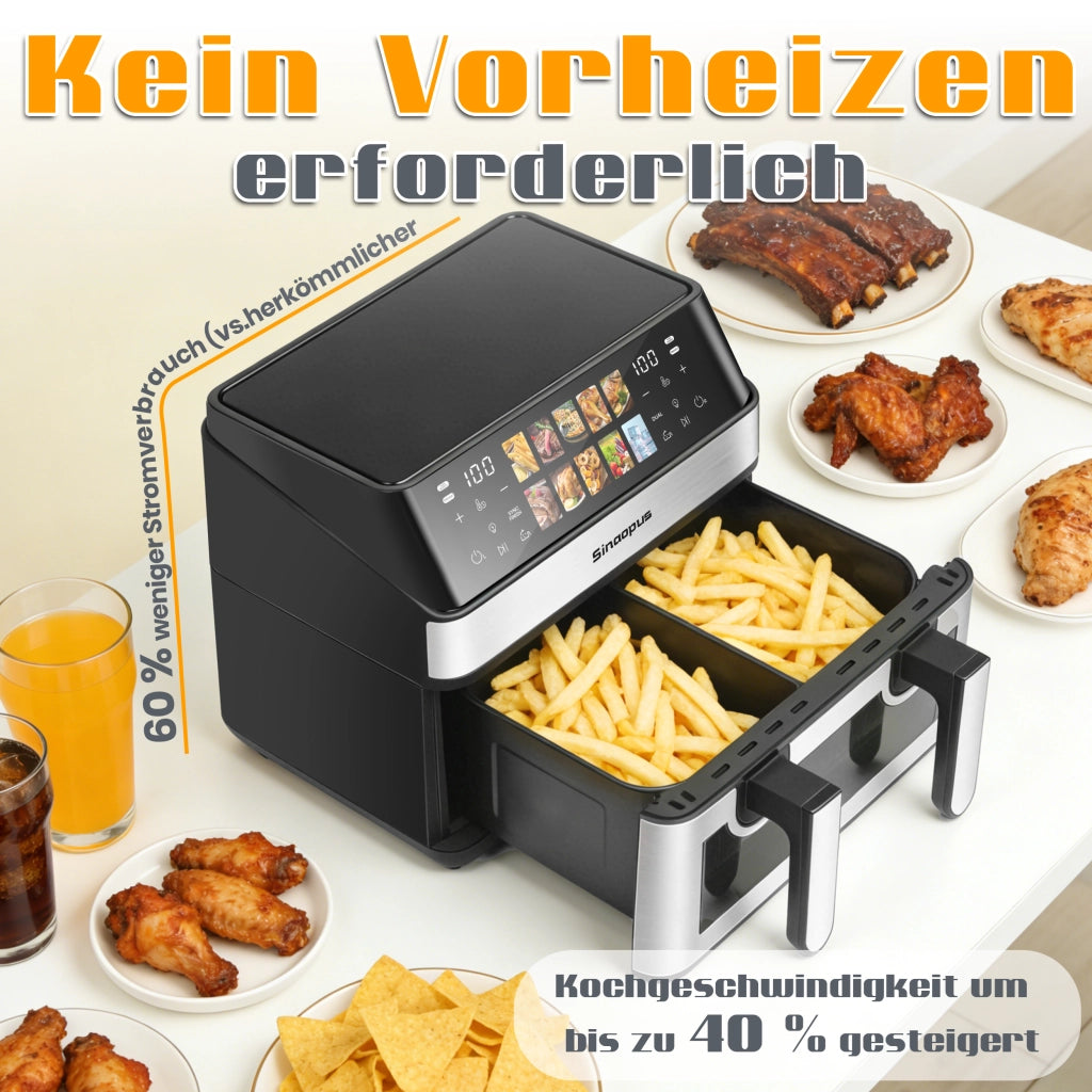 Friggitrice ad aria a doppia camera con obl¨°, 10 programmi di cottura, friggitrice senza olio, forno ad aria calda con touchscreen, friggitrice ad ari