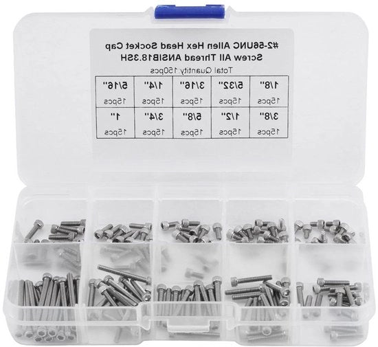 150 Pezzi 9 Misure Viti a Capo a Sei Ghiaccio Assortimento Set con Scatola in Plastica #256 UNC - Viti a Zoccolo Sortimento