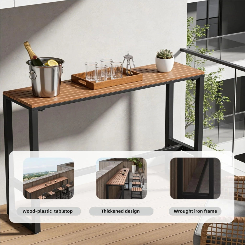 Tavolo Alto Bancone Bar da Esterno Tavolino Alto e Stretto da Balcone Salvaspazio per Cucina Sala da Pranzo Bar Esterno(160cm/63in)