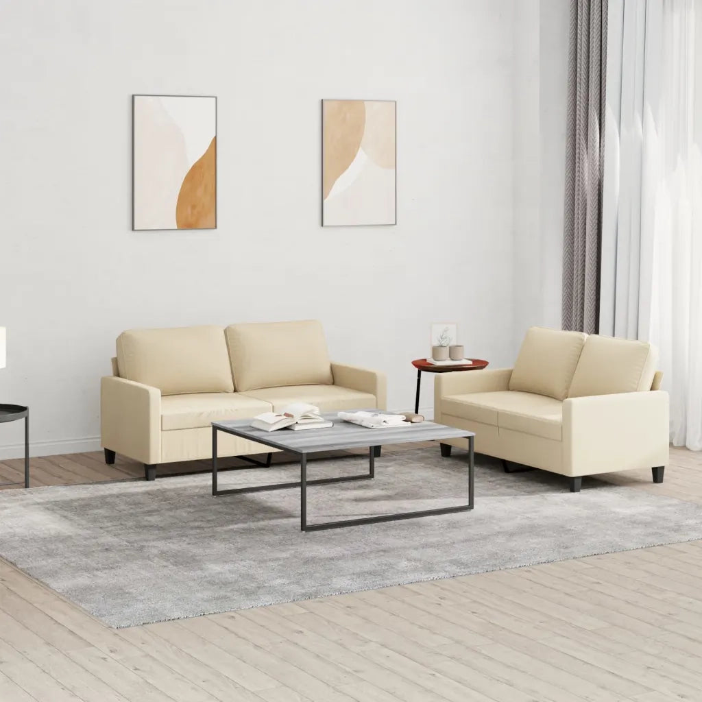 Set di Divani 2 pz con Cuscini Crema in Tessuto 3201446