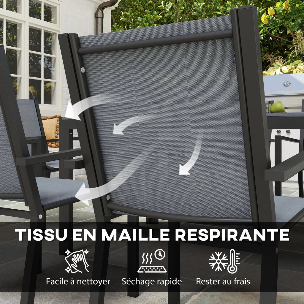 Set da pranzo giardino 6 posti ¨C zephmum ¨C grigio, acciaio, sedie impilabili