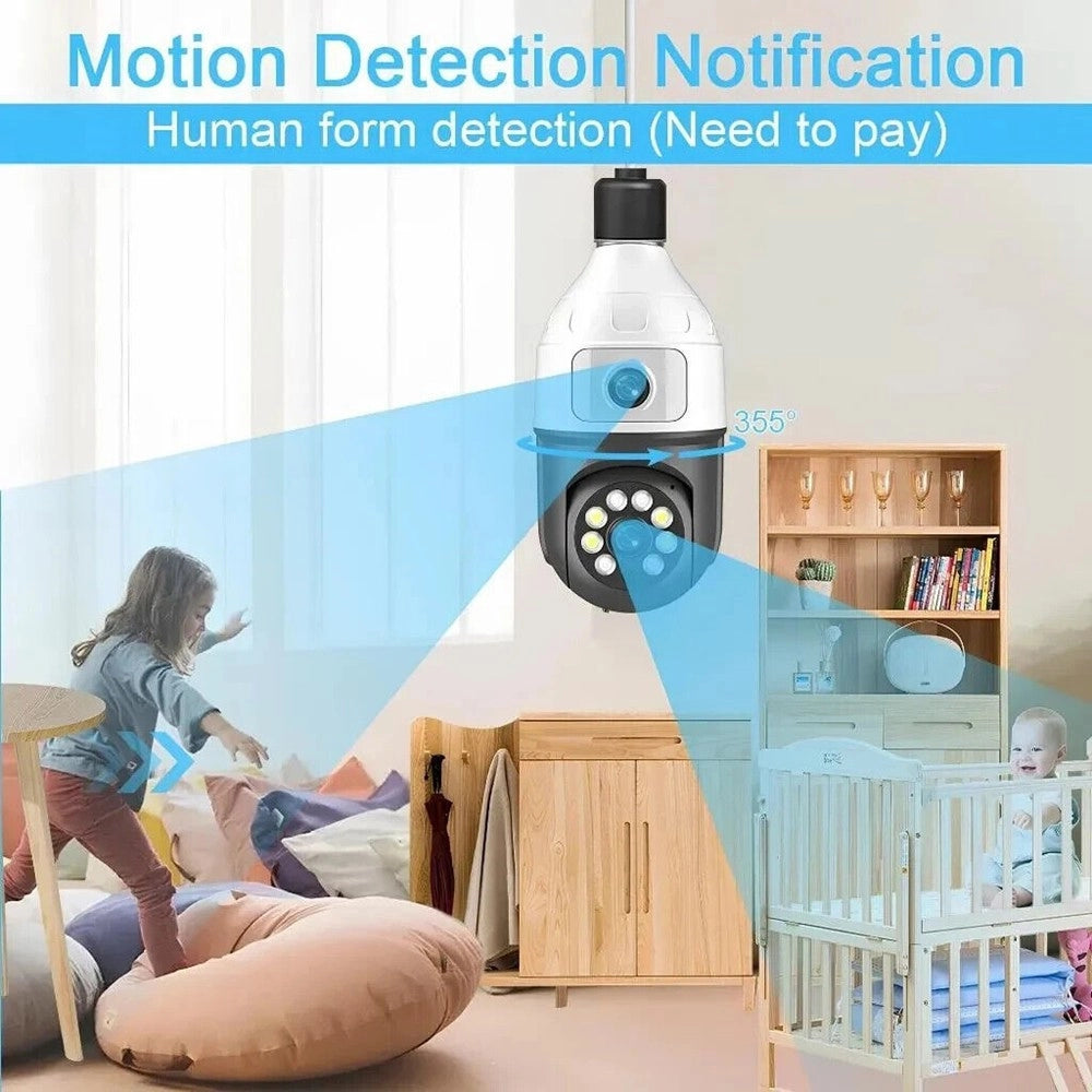 Trade Shop - Telecamera Wifi Da Interno Esterno 5 Mp Videocamera Lampadina Con Doppia Lente -