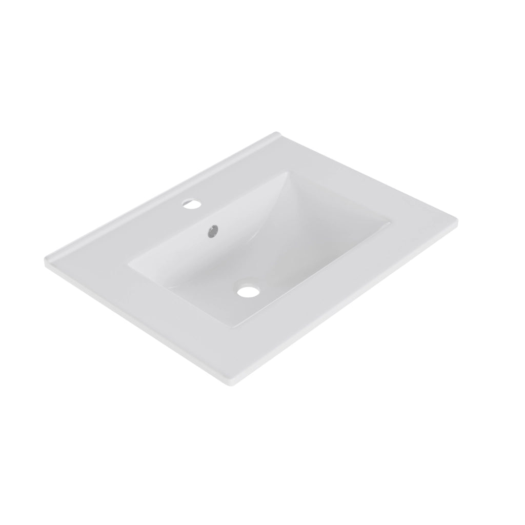 Mobile lavabo freestanding 61 x 46,5 x 87 cm con doppio cassetto, lavabo in ceramica integrato e finitura laccata bianca