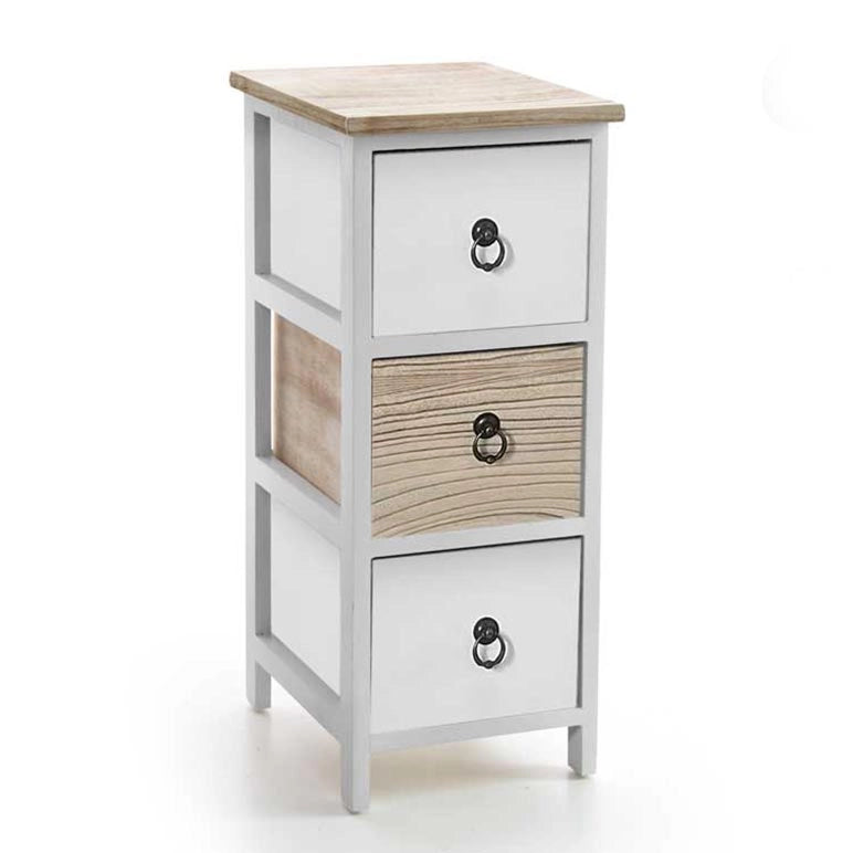 CASSETTIERA IN LEGNO CON 3 CASSETTI COLORE BIANCO E NATURALE 26 X 32 X 62 CM