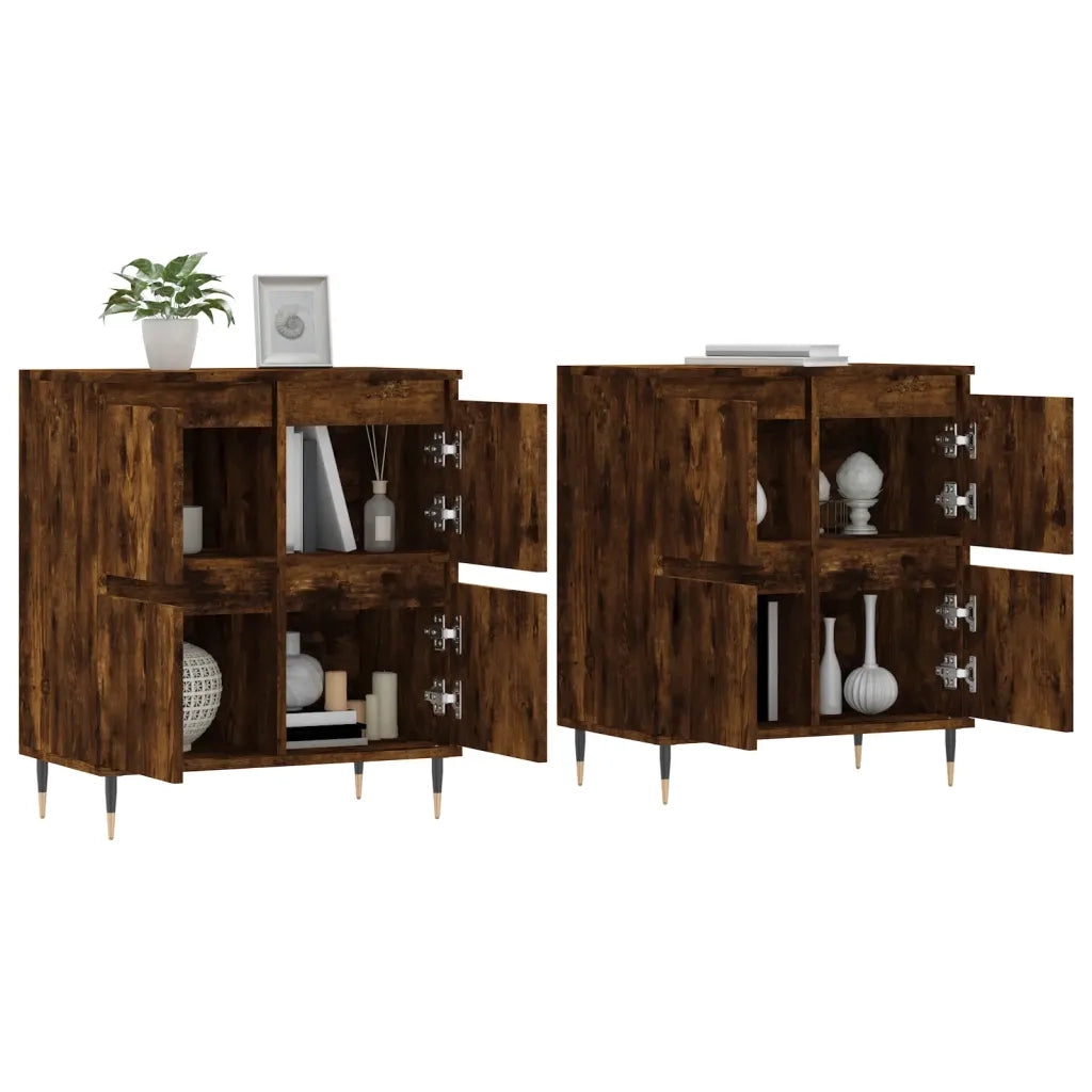 Credenze 2 pz | Madia | Buffet da pranzo | Armadio da pranzo Rovere Fumo in Legno Multistrato