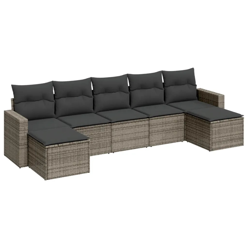 Set Divani da Giardino 7 pz | Set Salotto da Giardino con Cuscini Grigio in Polyrattan