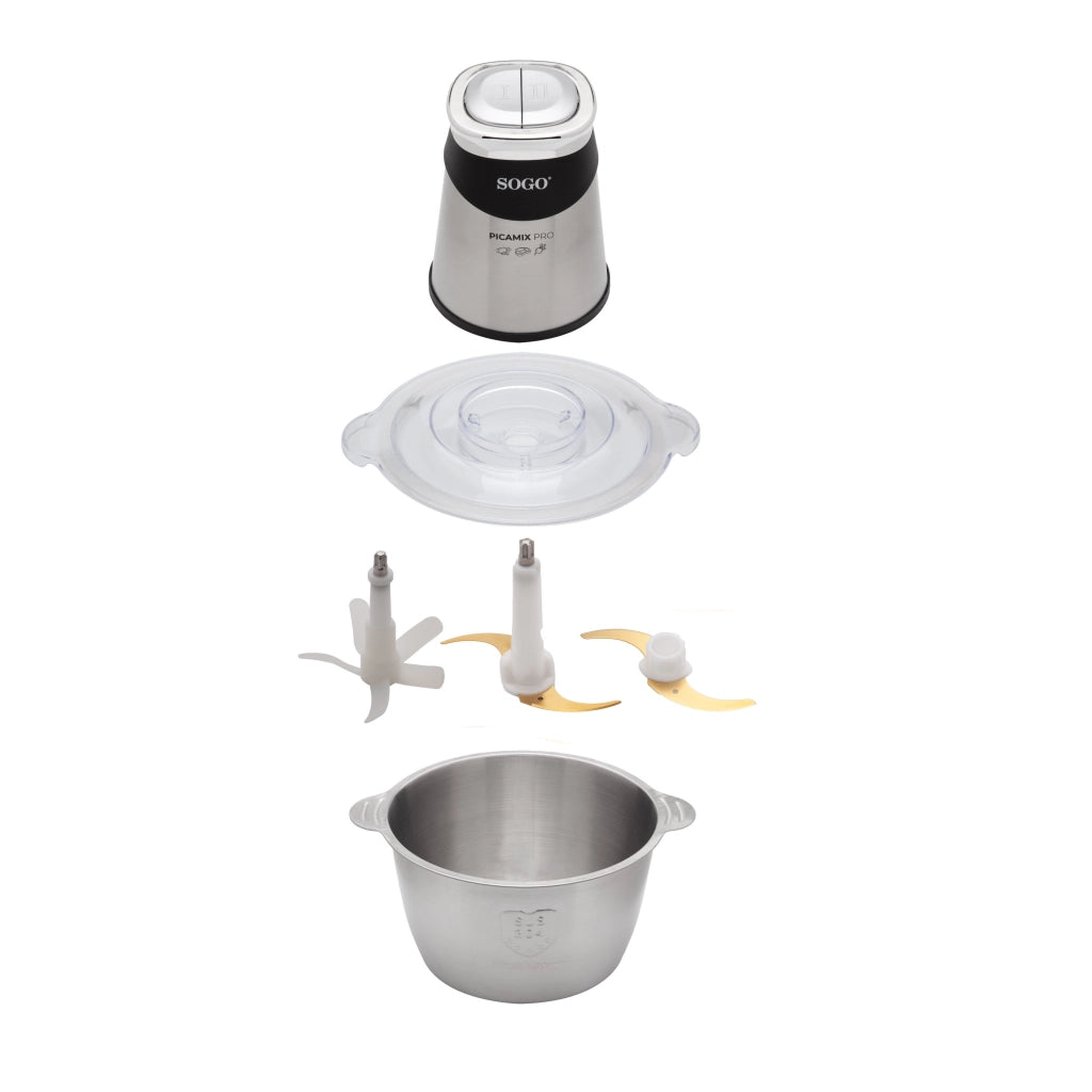 Tritatutto elettrico 1,8L con lame titanio 4 coltelli e doppia velocità, ciotola acciaio inox per carne e verdure - Sogo