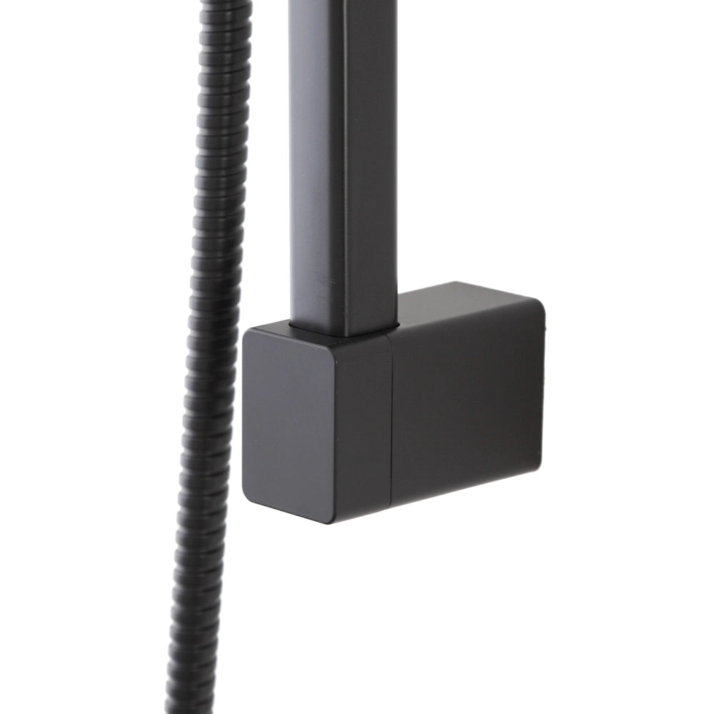 Saliscendi doccia quadrato 70 cm regolabile con doccetta slim in ABS nero opaco Hidra