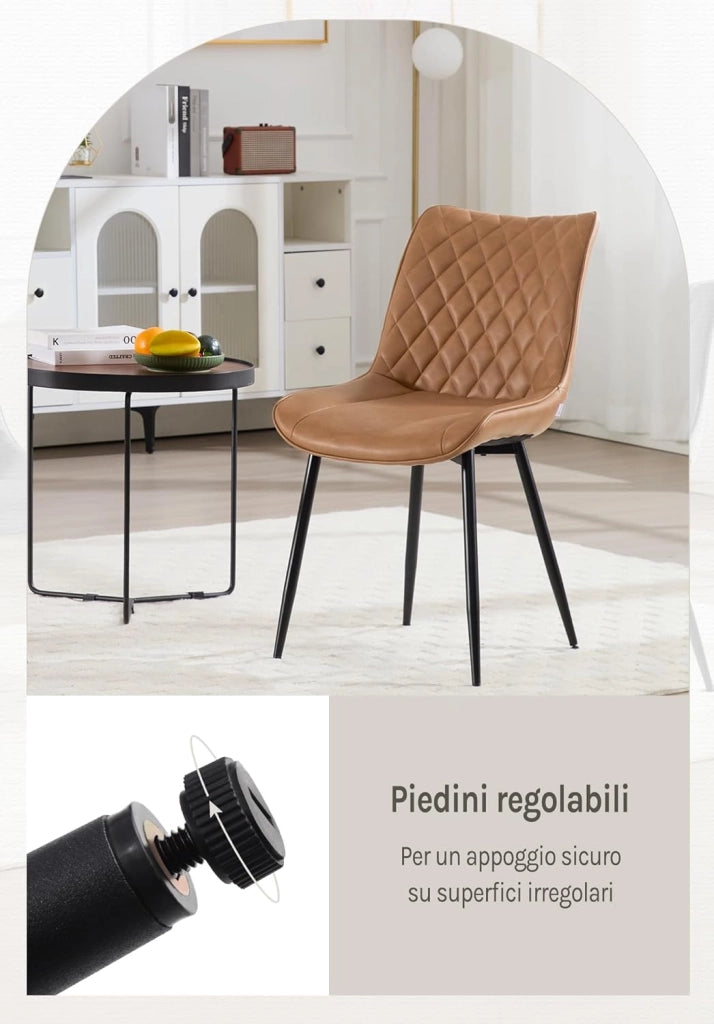 set di 2 sedie cucina moderne sedie imbottite Adatte per Sala da Pranzo, Soggiorno, Camera da Letto Estetica in Ecopelle Marrone chiaro Metallo BH210hbr-2
