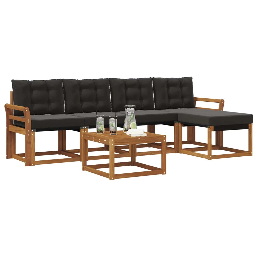 Set di divani da esterno con cuscino 6 pcs Naturale e Nero 3368595