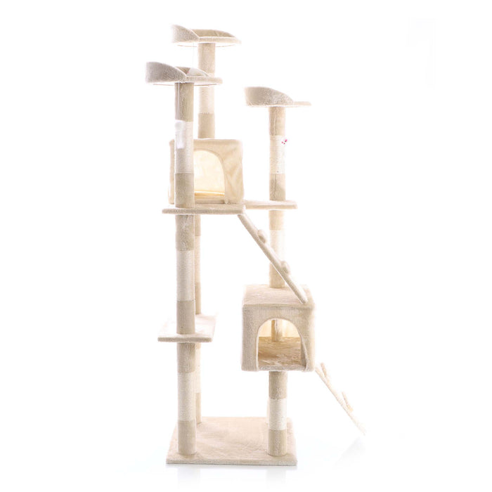Albero tiragraffi beige 170 cm con piattaforme, cuccette e scale