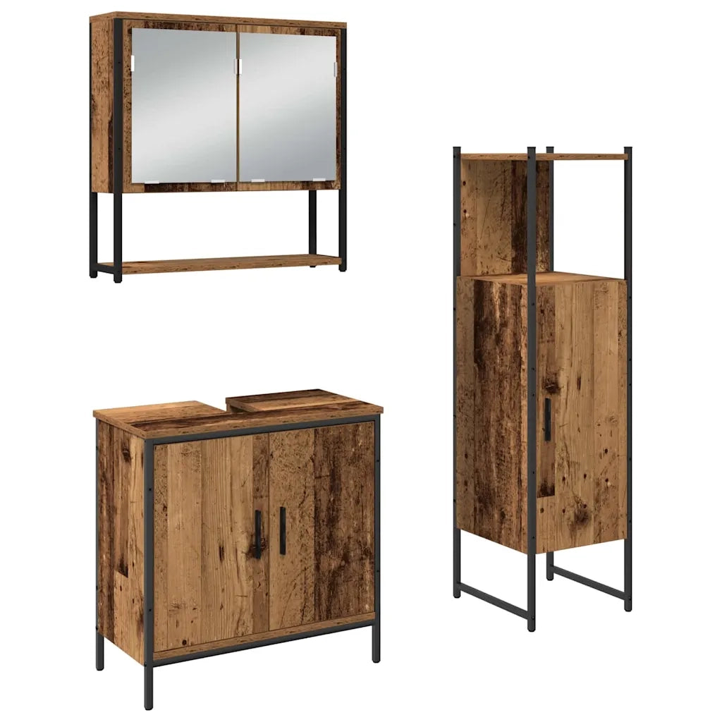 Set di mobili per il Bagno | Armadio da bagno 3 pz Marrone Legno multistrato
