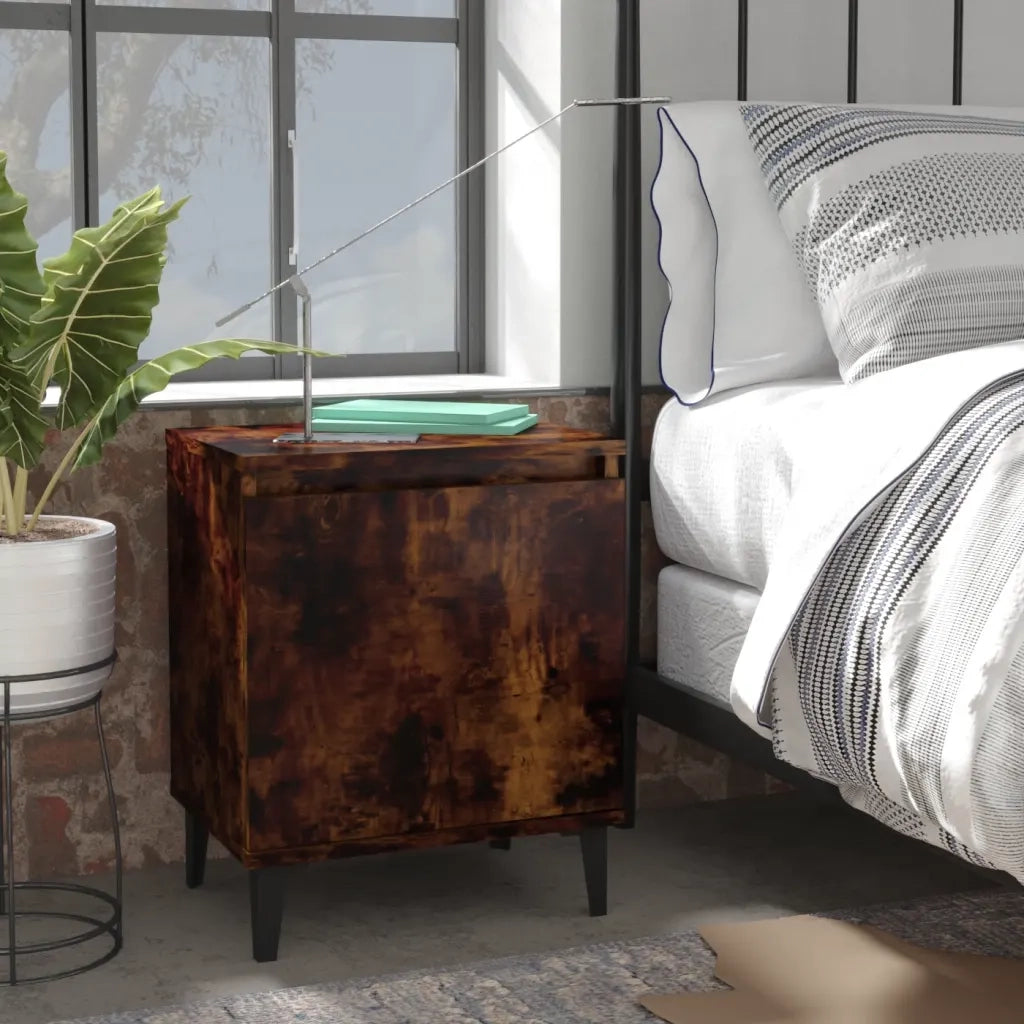 Comodini con Gambe in Metallo Rovere Fumo 40x30x50 cm 813117