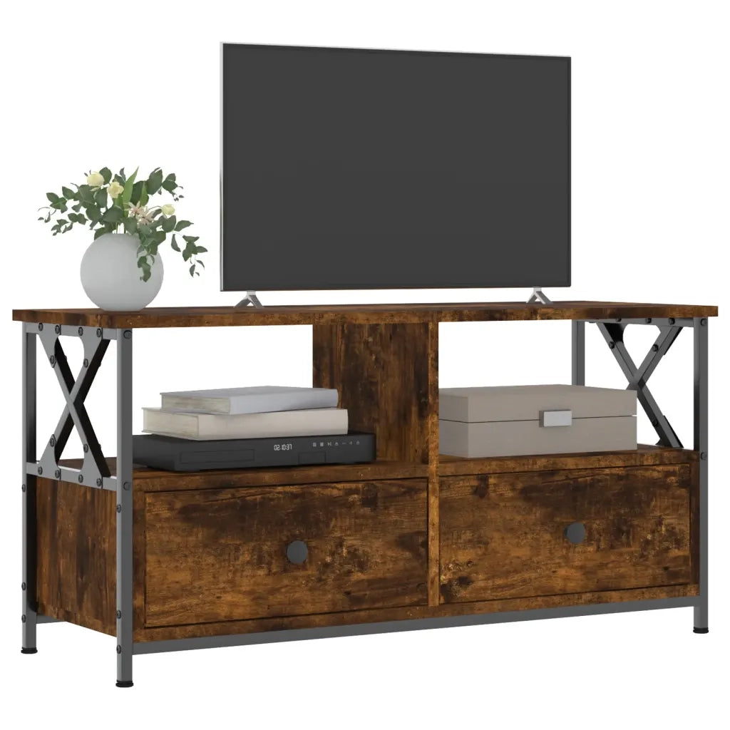 Mobile TV-Credenza per TV Rovere Fumo 90x33x45 cm in Legno Multistrato e Ferro