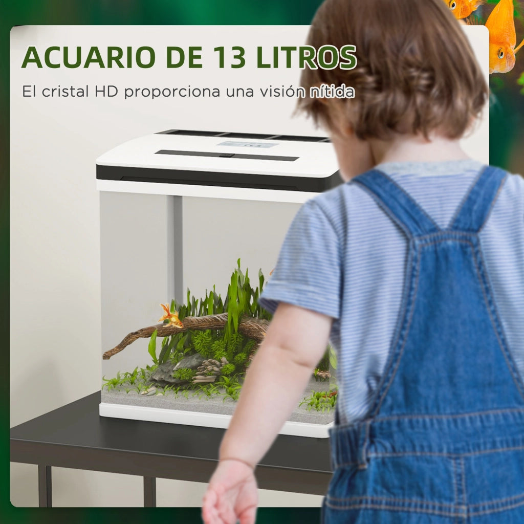 Acquario in vetro 13L con filtro illuminazione LED e pompa ¨C zephmum ¨C 29x20x30,5 cm bianco