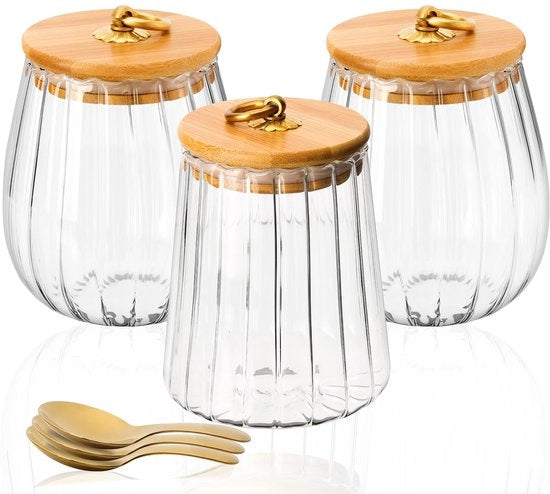 Set di 3 contenitori di conservazione - multifunzionali - coperchi in bambù - vetro borosilicato