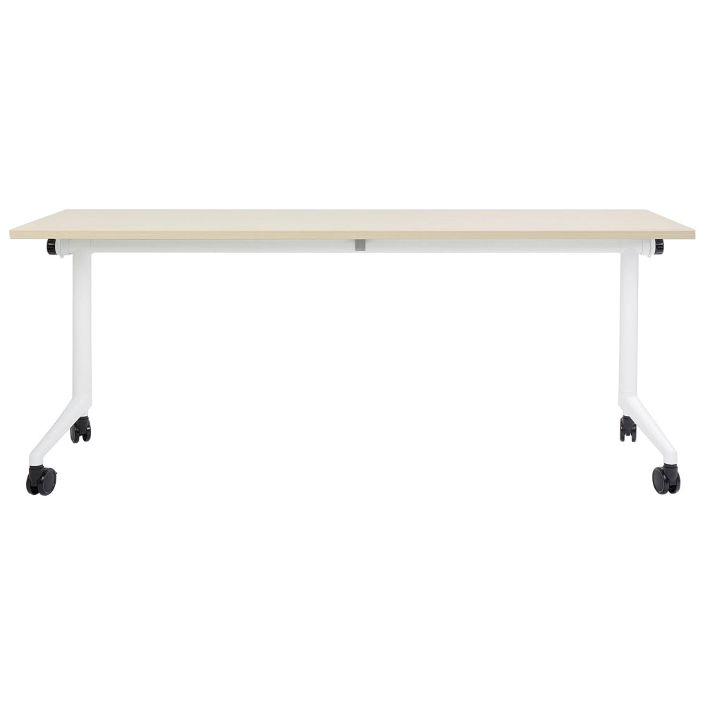 Scrivania rettangolare pieghevole con rotelle portatile con struttura in metallo marrone chiaro e bianco 180 x 60 cm stile moderno