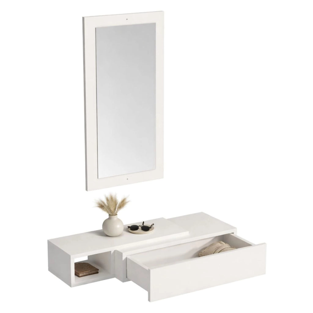 Ingria, Mobile da Ingresso Specchio Incluso, 82x30x16h cm Bianco