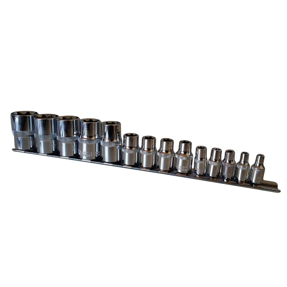 Trade Shop - Set Kit 14 Chiavi A Bussola Torx Millerighe 1/2"1/4"3/8" Da 4 A 24 Mm 3 Chiavi L -