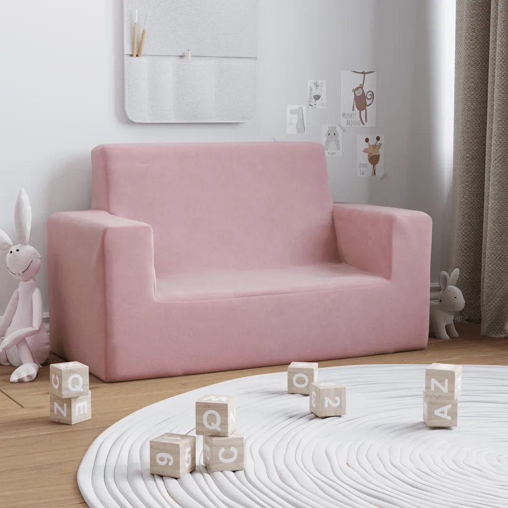 Divano per Bambini 2 Posti Rosa in Morbido Peluche