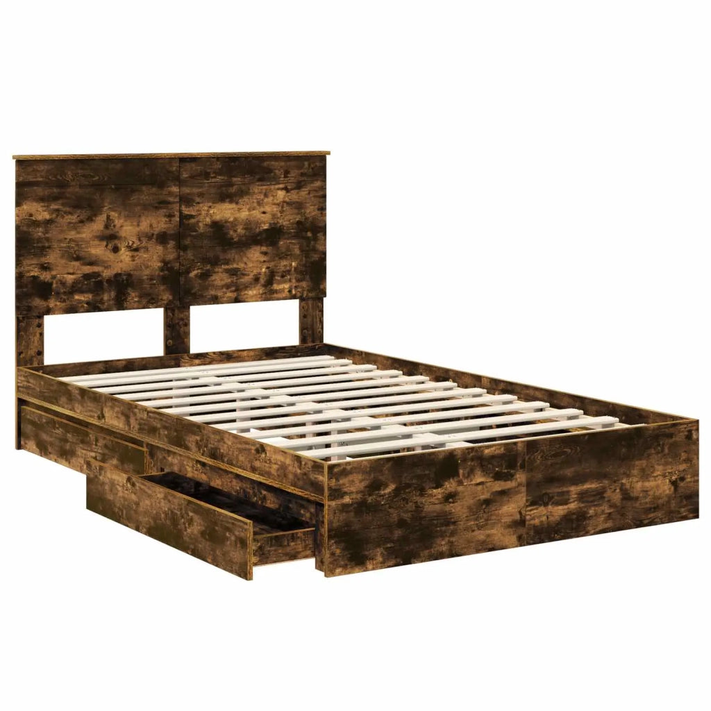 Letto con Contenitore con testiera Rovere fumé 135 x 190 cm