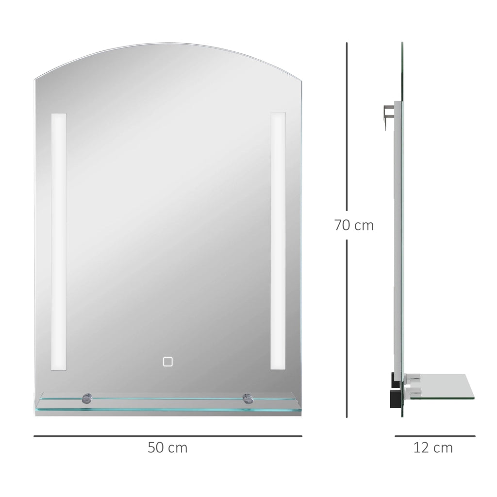 Specchio Bagno a Parete Luce LED a 3 Colori Mensola in Vetro 50x12x70 cm