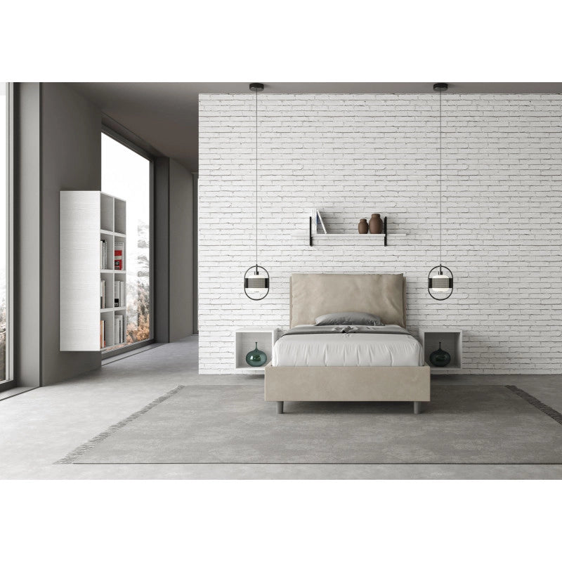 Letto imbottito Piazza e mezzo 120x190 cm Large - Contenitore,Microfibra,Sabbia