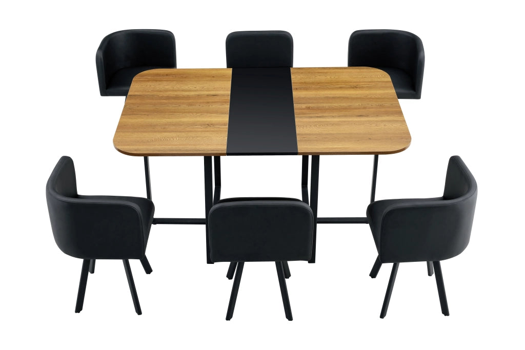 Set da pranzo estensibile con sedie in MDF; metallo e PU; nero e naturale