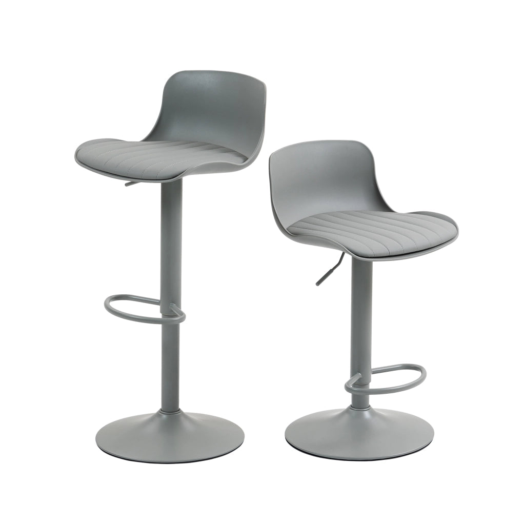 Sgabello da Bar Girevole con Altezza Regolabile, Schienale Ergonomico e Poggiapiedi, in Metallo e Imbottito, Grigio