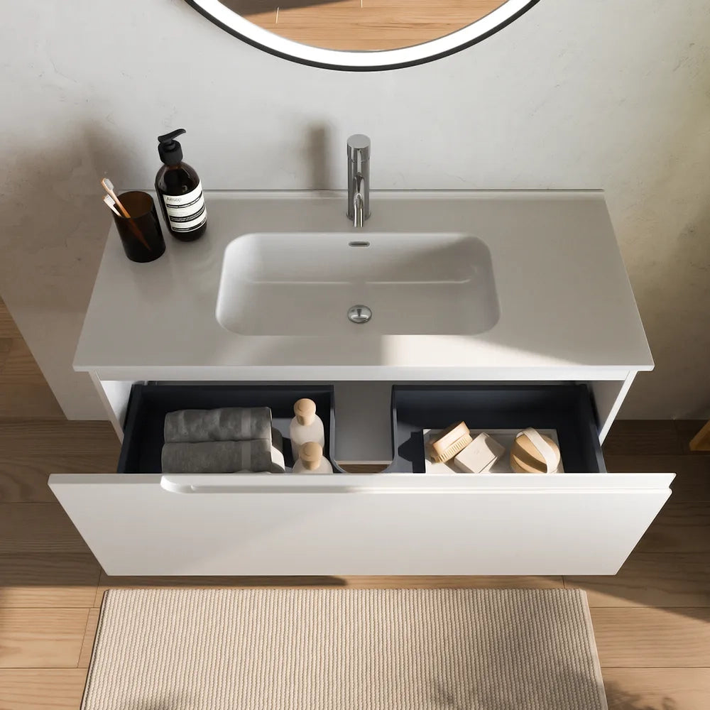 Mobile bagno sospeso 120 cm un cassetto bianco opaco con lavabo | Ardenne