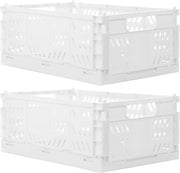 Cassa pieghevole 35 x 23 x 14 cm - Carrello stabile per spese - Carrello trasportabile da accumulare - Set di cassetti di archiviazione in bianco, 2 pezzi